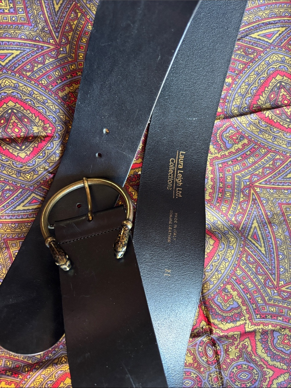 Wide Black Leather Belt with Gold lion Buckle